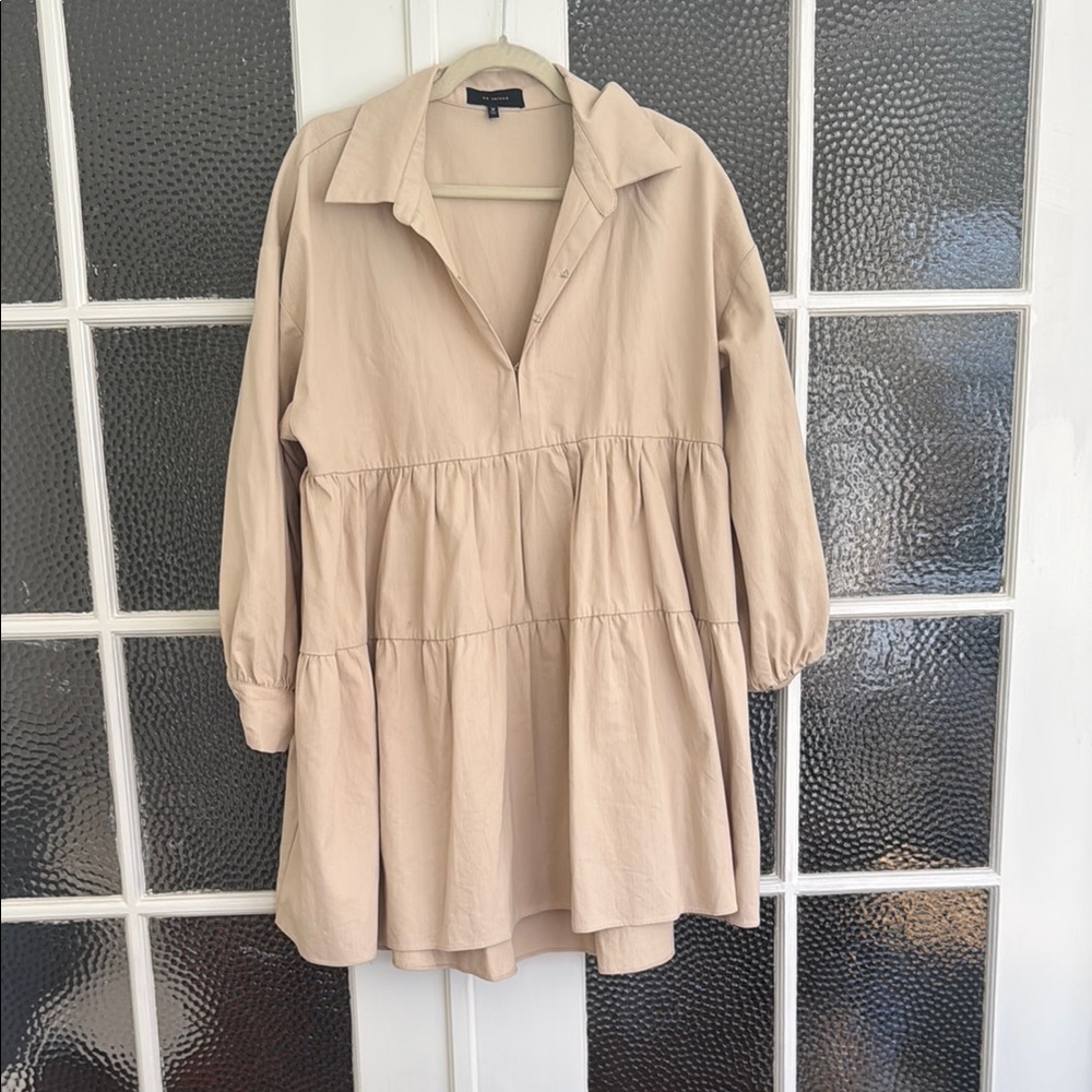 En Saison Tan and Cream Relaxed Tunic Dress